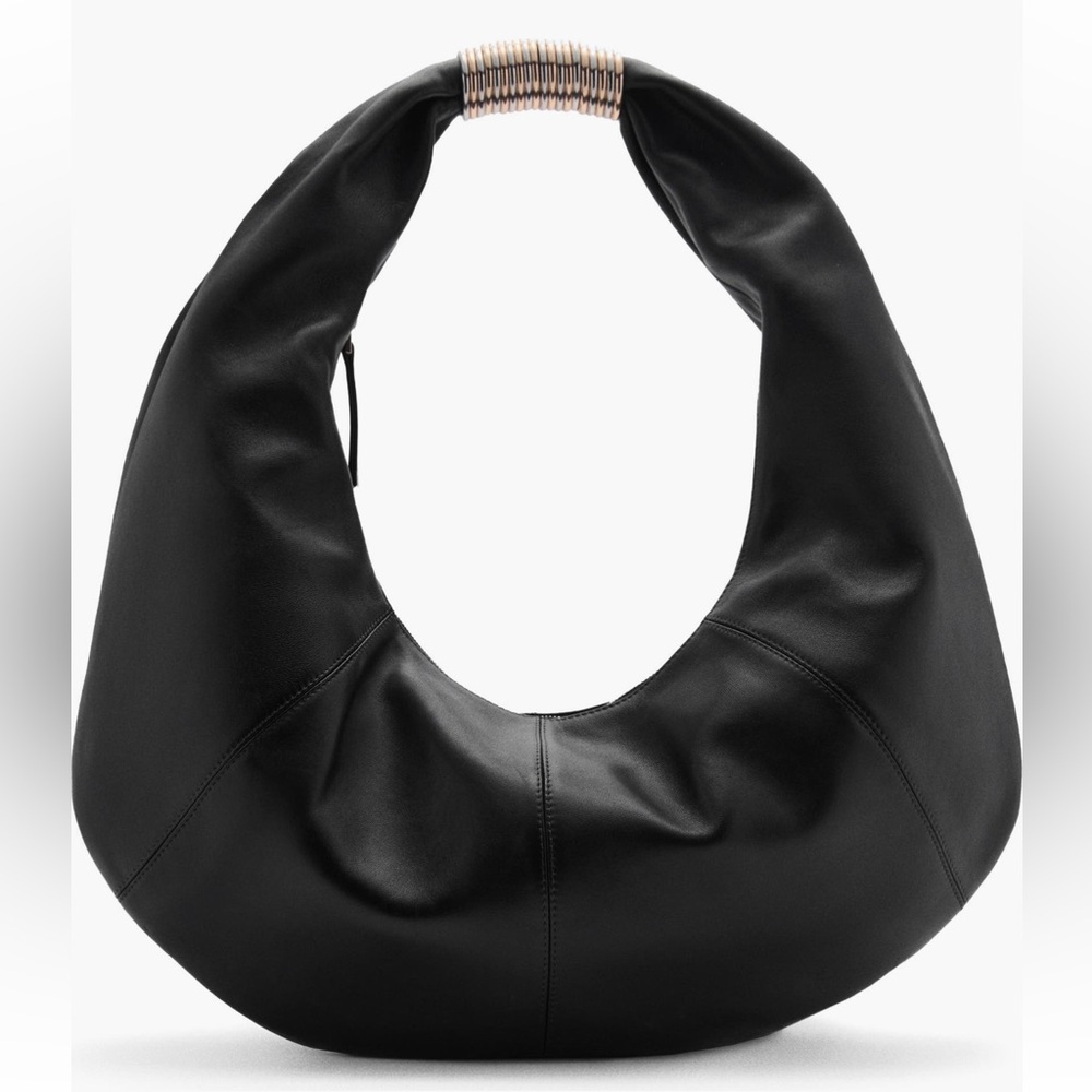 Mango Black Leather Hobo Bag with Gold Accent